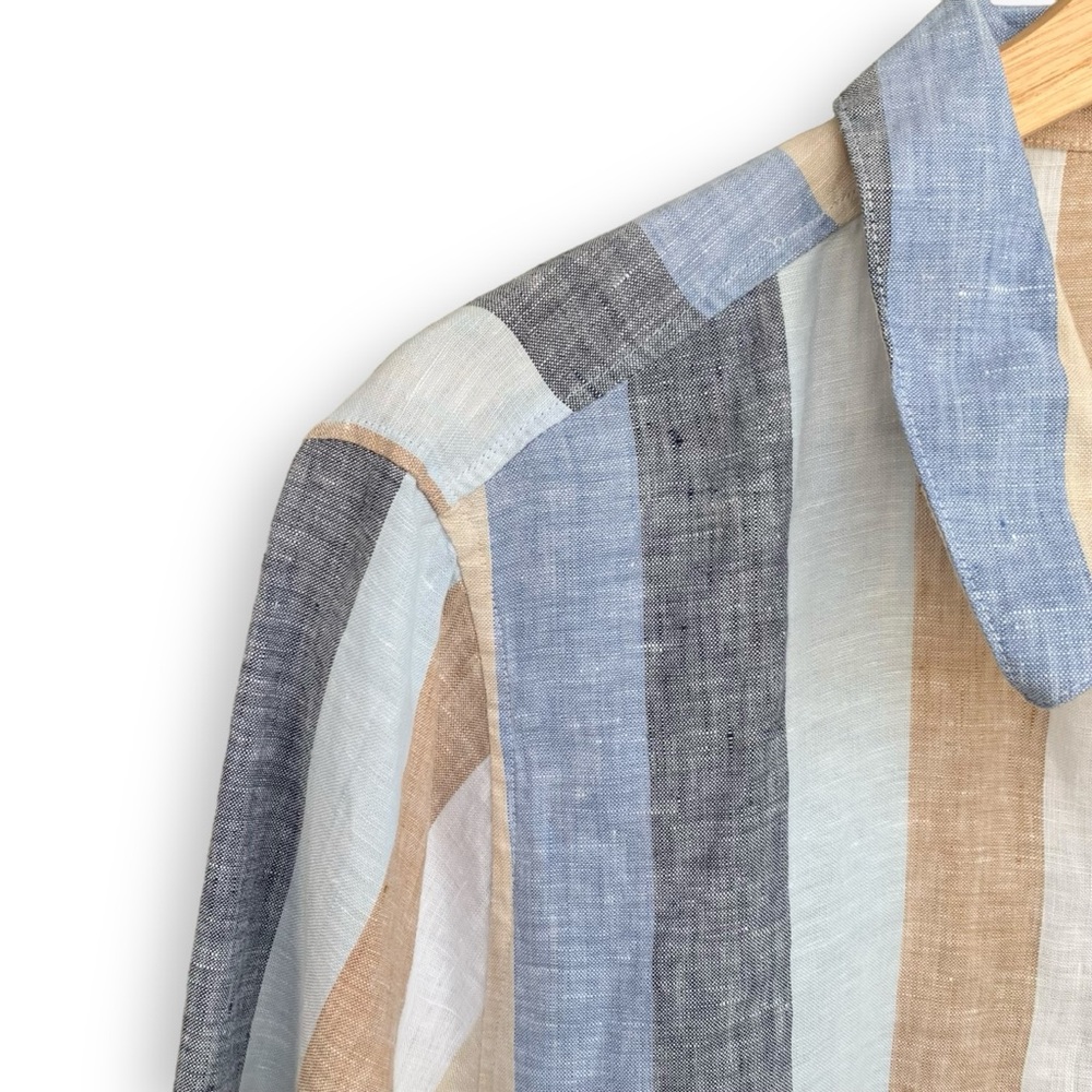 Chicos Linen Shirt Long Sleeve No-Iron Striped Tunic - Picture 4 of 15